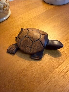 Hand-Carved Wooden Turtle Figurine - Dark Brown